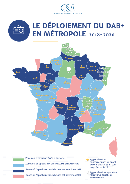 Carte du déploiement du DAB+ en France métropolitaine